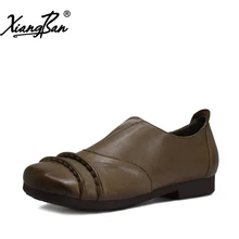 Женские лоферы на плоской подошве; повседневная женская обувь из натуральной кожи с закрытым носком и квадратным носком; бренд xiangban из мягкой кожи