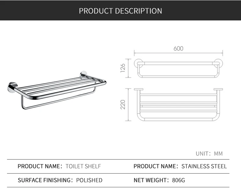 Высококачественная Полка для полотенец из нержавеющей стали, полированная двойная стойка для полотенец, держатель для полотенец для ванной комнаты, модный дизайн