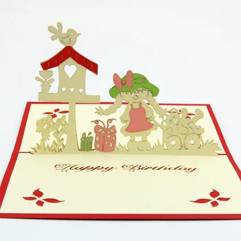 

Cube life handmade 3D creative cartoon mailbox girl stereo birthday card creative handmade gift