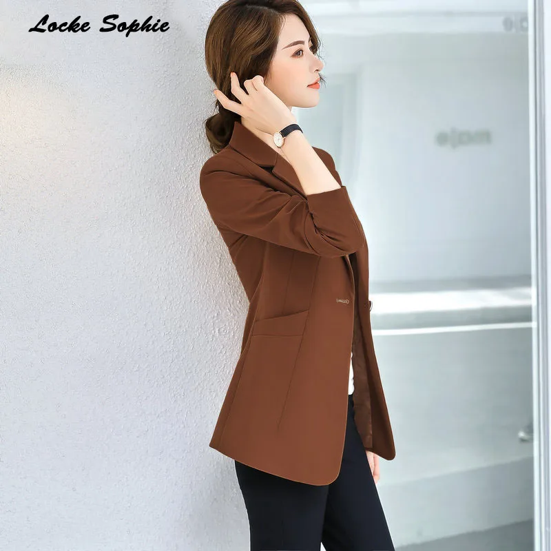 1pcs Women's Plus size Blazers coats 2019 Autumn cotton blend stripe Long sleeves Small Suits jackets ladies Skinny Blazers Suit