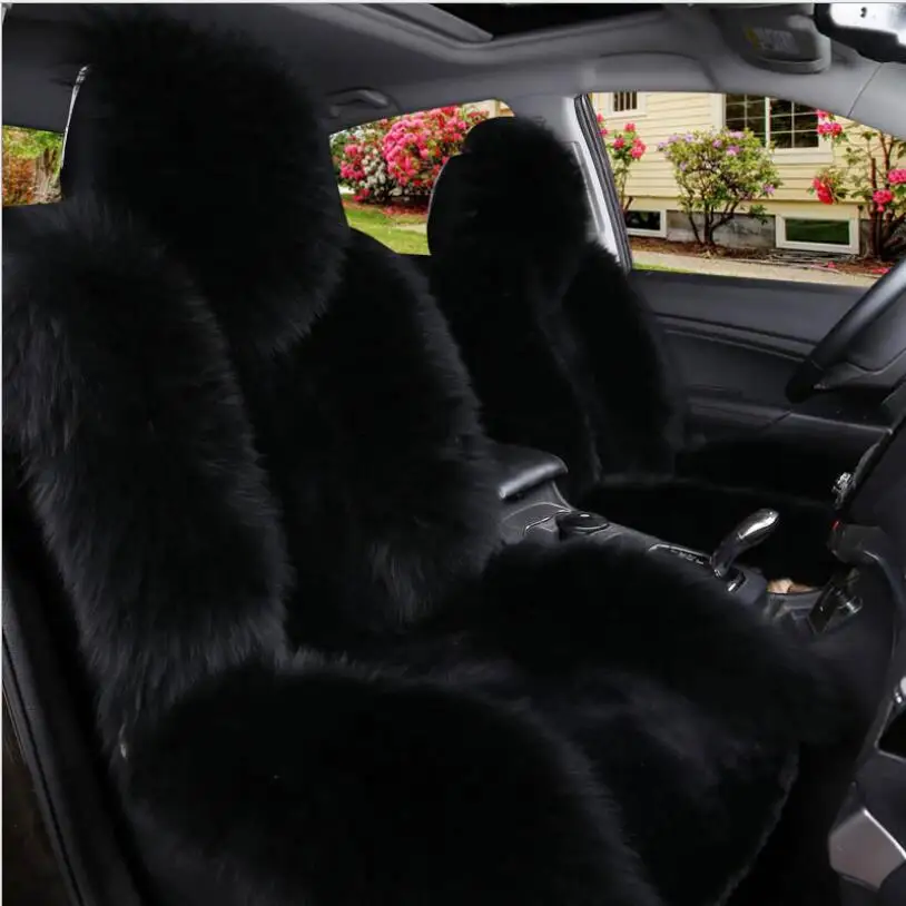 Car Seat Covers Winter Chair Warm Automobiles Seats Cover Faux Wool Auto Car-styling Goods For Lada Cars-Women Fur Accessories - Название цвета: Черный