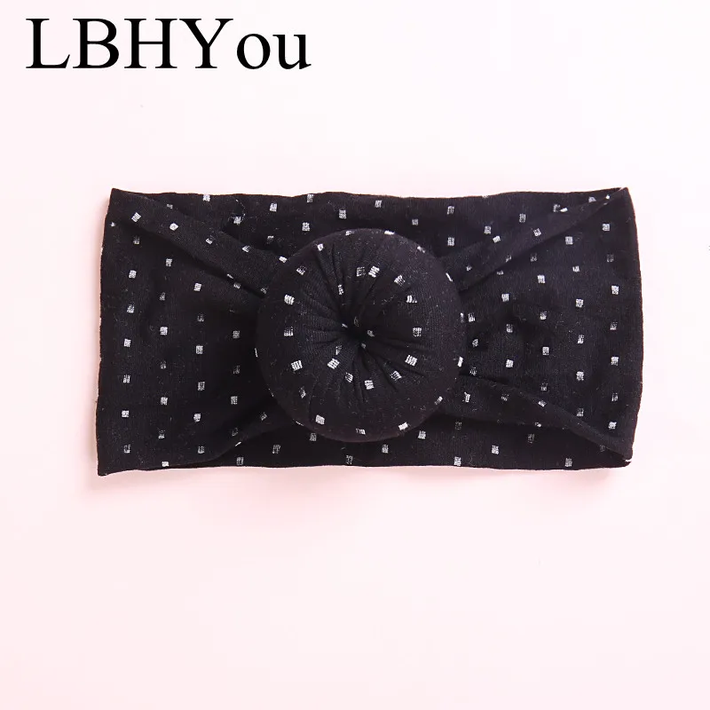 1pcs Newborn Baby Girls Dount Wide Nylon Headbands,Super Soft Dot Prints Nylon Turban Headwraps,Princess Girls Hair Accessories - Цвет: Black