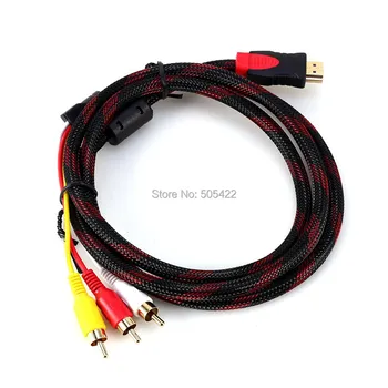 

30pcs/lot New 5FT 1080P Brand New HDMI Male to 3 RCA Video Audio AV Cable For HDTV DVD 1.5M