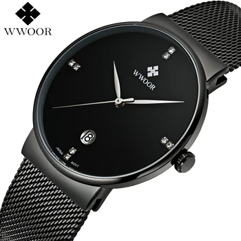 

WWOOR Black Steel Mens Watches Quartz Waterproof Business Clock Male Wristwatch Brand Luxury Men Sports Watch relogio masculino
