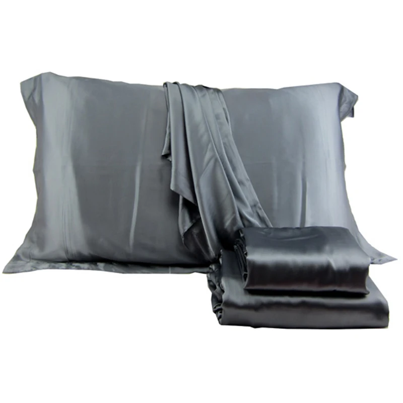 

3/4Pcs Bed Fitted Sheet Set Imitation Satin Silk Twin/Queen/King Solid Color Bedding for Home Hotel TB Sale