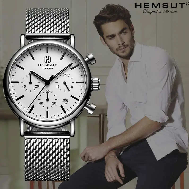 

Mens Watches Brand New Wristwatch Stainless Steel Mesh Strap Chronograph Watch Men Relogio Masculino 2018