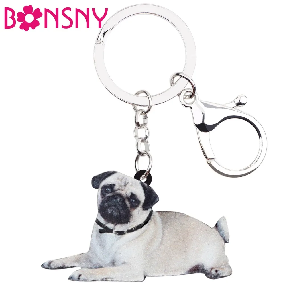 

Bonsny Statement Acrylic French Bulldog Pug Dog Key Chain Keychain Ring Cute Animal Jewelry For Women Girls Bag Car Purse Charms