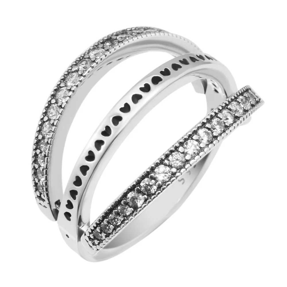 

Argent 925 Sterling Silver Flipping Hearts Of Signature Ring, Clear CZ Fine Jewelry Original Rings for Women Girl Gift PFR169
