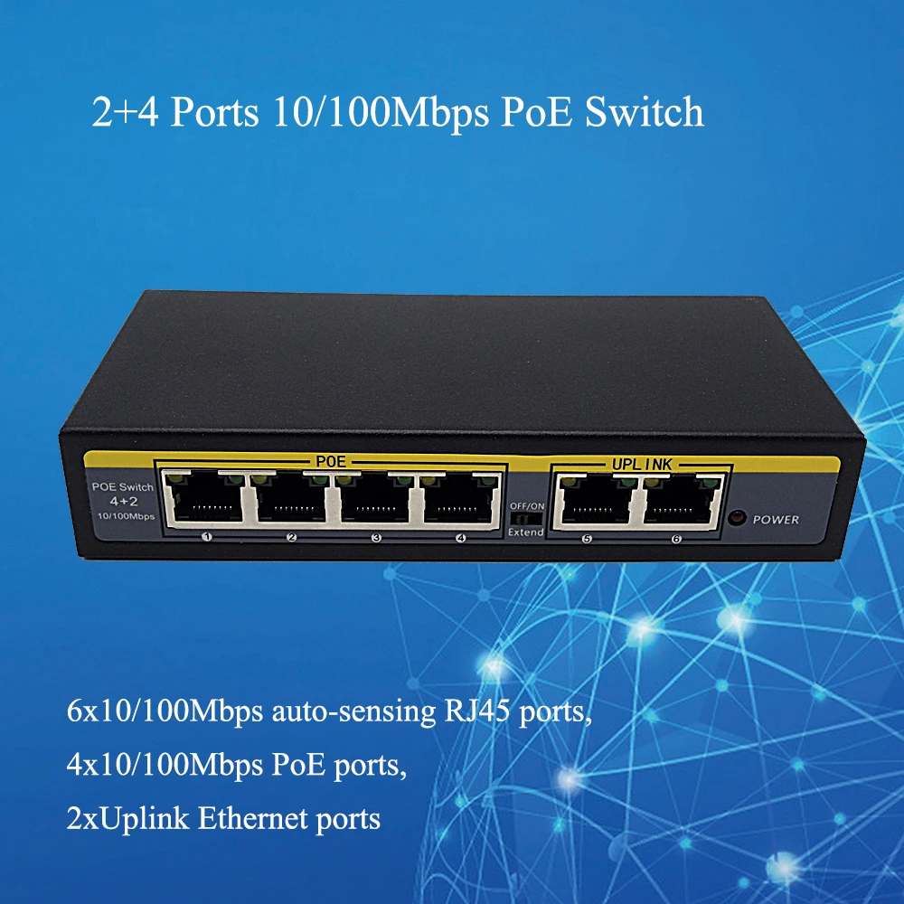 Коммутатор PoE 250 м 90 Вт 6 портов 4 802.3af 802.3at выключатель инъектор Ethernet для