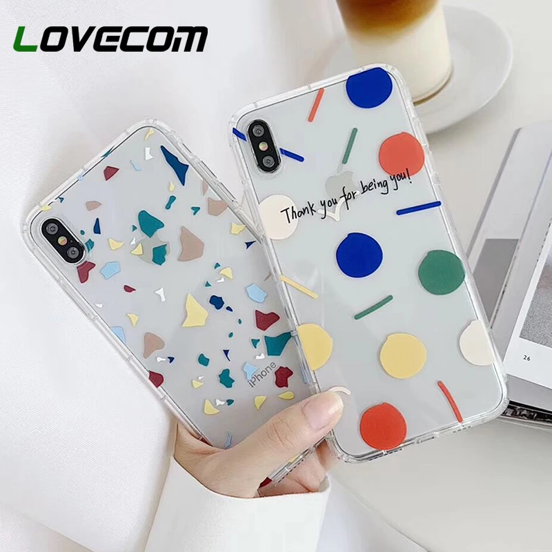 

LOVECOM Shockproof Watercolor Geometric Phone Cases For iPhone XR XS Max X 6 6S 7 8 Plus Soft TPU Letters Back Cover Coque Gift