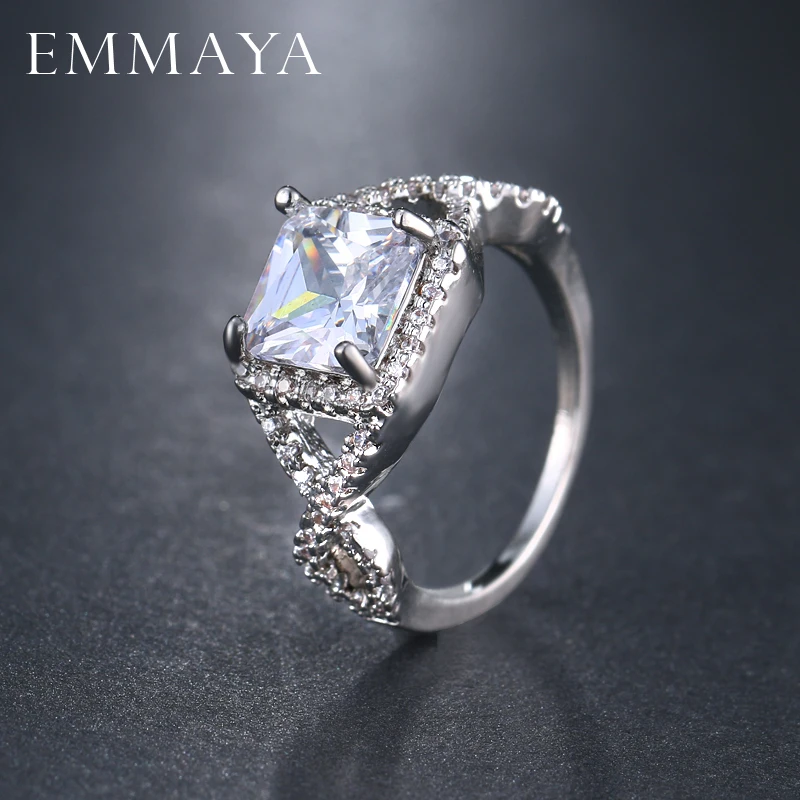 Женские обручальные кольца EMMAYA серебристые роскошные с квадратным цирконием