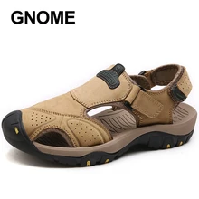 Гном Лето Корова кожаные сандалии Для мужчин удобные Для мужчин тапочки в стиле ретро мужские пляжные сандалии на липучке Sandalias Hombre