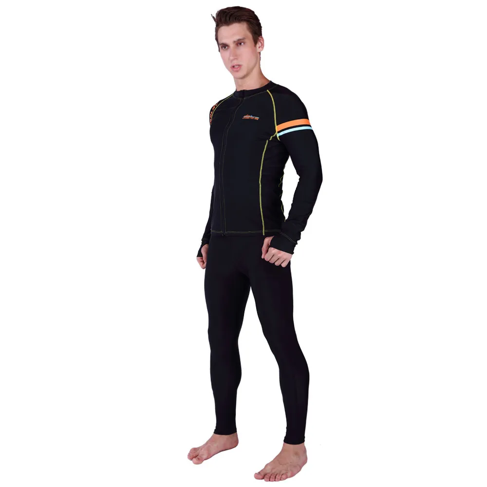SABOLAY Men zipper cardigan elasticity Swimsuit Rash Guard Long Sleeves