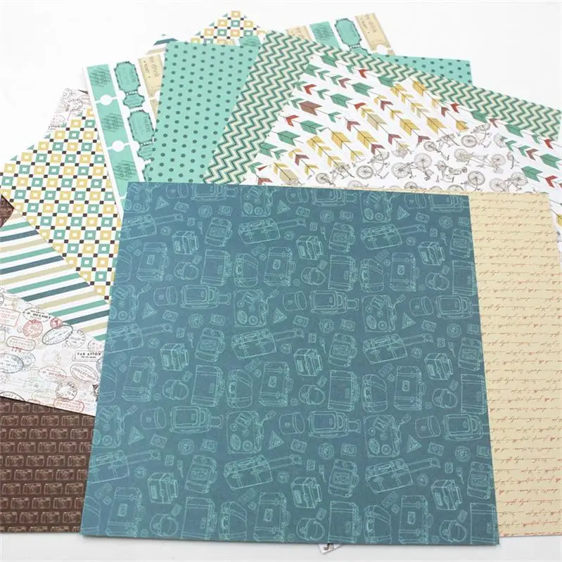 

VYUTXA 12pcs 6" Single-side Travel Pattern creative papercraft art paper handmade scrapbooking kit set books