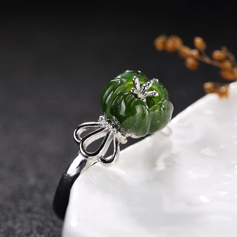 

Ms one LuYin S925 pure silver hetian jade inlay flower ring opening ring wholesale high-grade joker