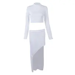 Celeb стиль с длинным рукавом укороченный топ + юбка-карандаш Бандажное платье макси юбки белый S