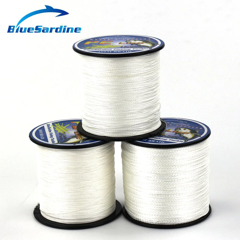 Белая леска для рыбалки BlueSardine 300 м мультифиламентная плетеная супер прочная 12