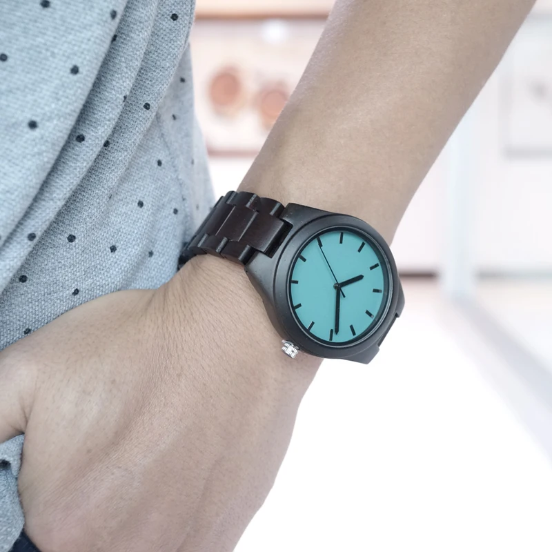 BOBO BIRD V-I21 Mens Ebony Wood Wristwatch Blue Dial Wooden Links Quartz-watch in Gift Box Men Watches 2016