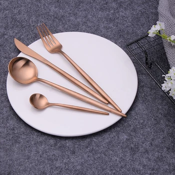

6 Sets/24 Pcs Matte Rose Gold Dinnerware Set 304 Stainless Steel tableware cutlery set fork spoon knife set Drop Shipping
