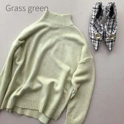 Осенний и зимний женский свитер, пуловер, Южная Корея, Восточный ворот, овечья шерсть, смешанные мягкие вязаные свитера с высоким воротником - Цвет: Армейский зеленый