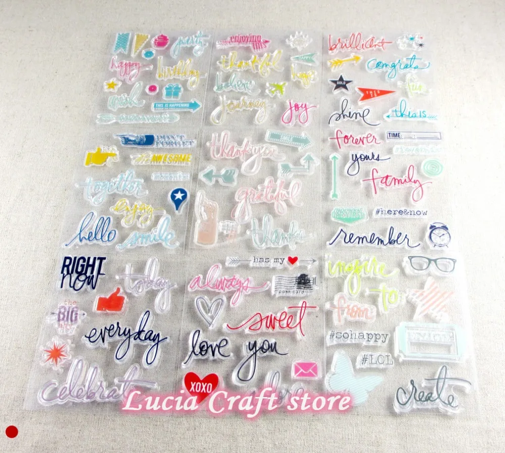 

7*8cm 9 sheets Words Expression Phrase Mixed Characters Design Clear Silicone Rubber Stamp DIY Scrapbooking Decor A1007(1)