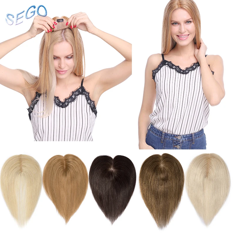 

SEGO 10 Inches 6*9cm Straight Hair Topper Toupee For Women Hair Pieces Non-remy Human Hair Indian Hair 110% density Pure Color