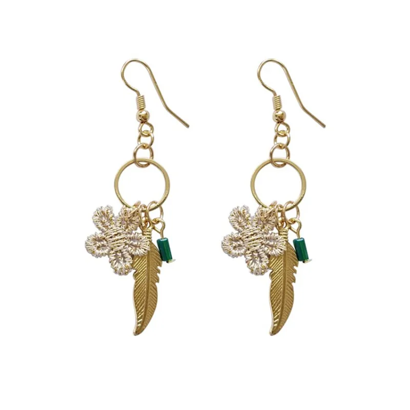 

Hot Selling Circle Lace Flower Leaf Glass Pendant Earrings For Women Jewelry