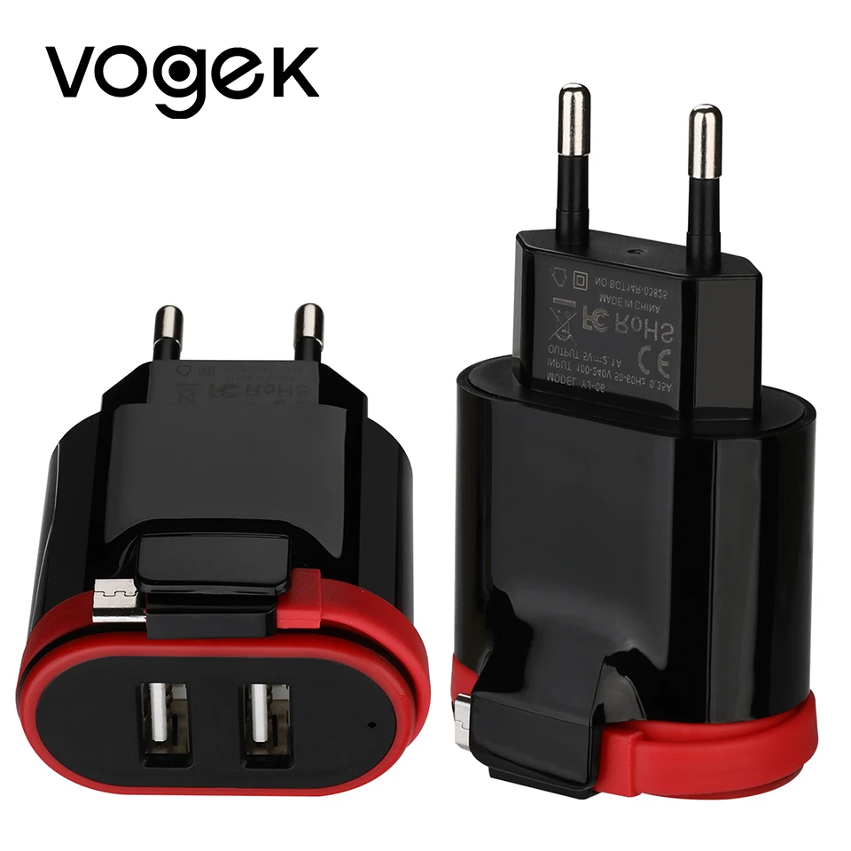 

VOGEK Dual USB Charger with Cable Type-C USB Wall Charger Fast Charge Travel Phone Charger EU US Plug For iPhone Samsung Xiaomi