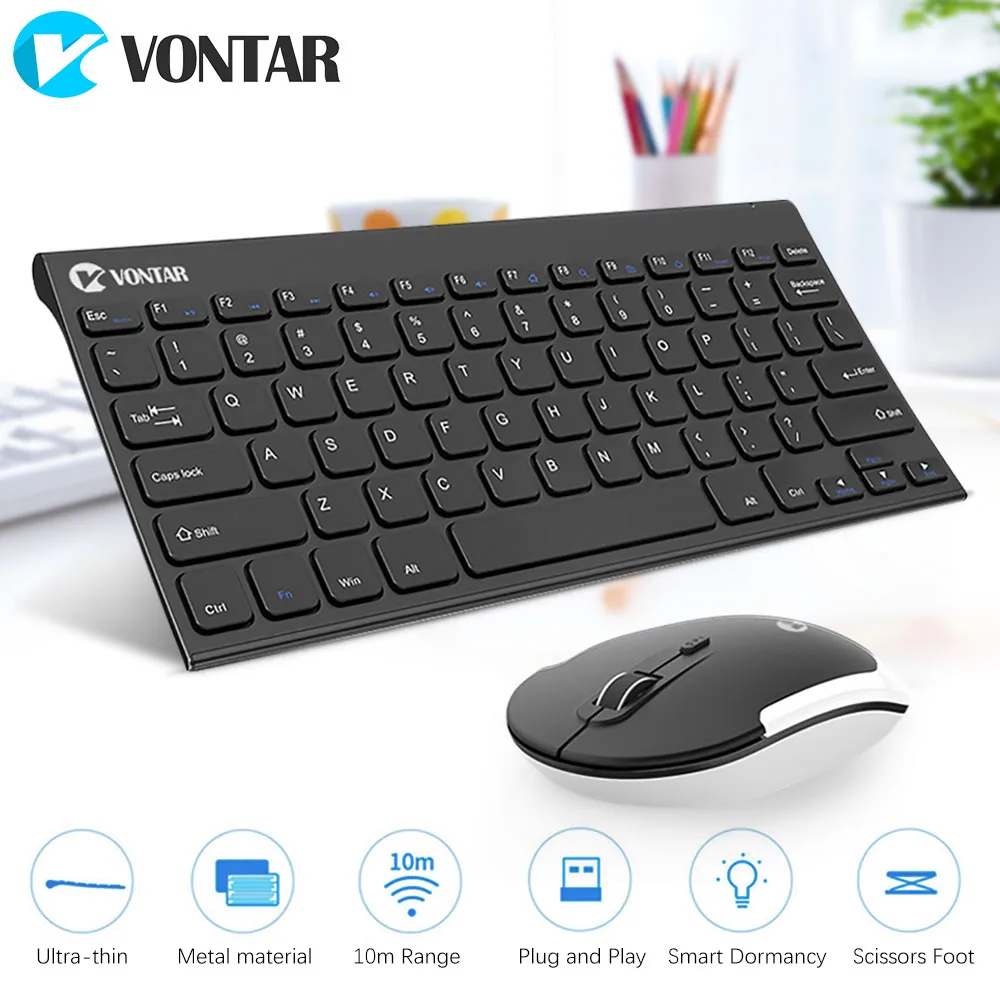 VONTAR K01 & M01 2 4 ГГц Беспроводная игровая клавиатура и Мышь ультра тонкий Mute