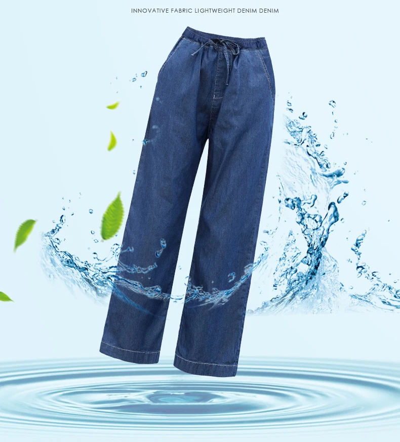 Синий Высокая талия тонкая джинсовая ткань, Tencel Штаны длиной до щиколотки, свободные, широкие в ноге, джинсы брюки для малышей шаровары