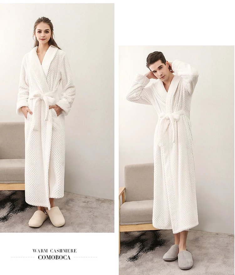 Winter Male Femlae Bathrobe Flannel Thick Robe Long Sleeve Soft Warm Bathrobe Men Women Home Wear Gown Robes Dressing Gown     7