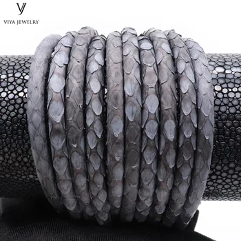 

High Quality Grey Python Leather Cord Diameter Width of 4mm 5mm 6mm Jewelry Rope For Bracelet Python/Stingray Chains Luxury Cord