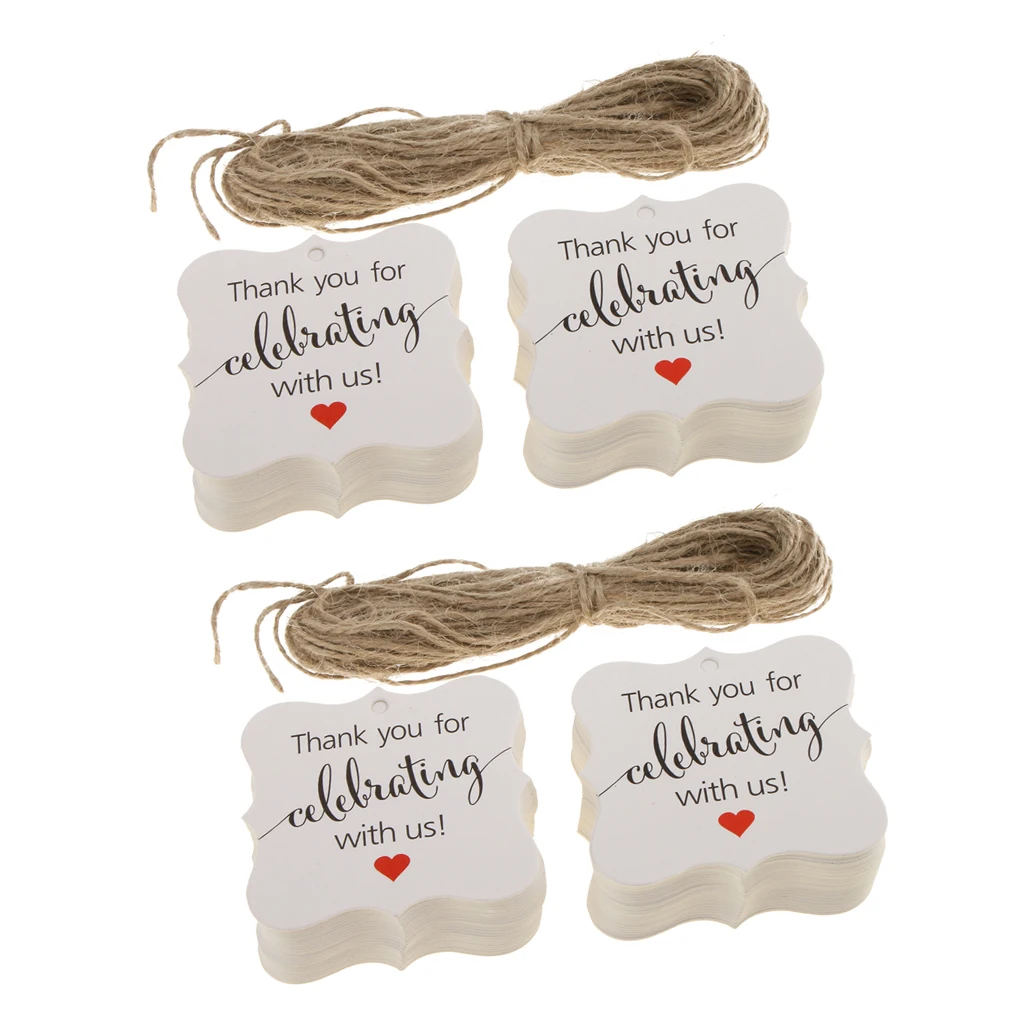 Pack Of 200, Rustic Kraft Paper Thank You Cards Gift Tags with Rope for Wedding Birthday Party Baby Shower Favor