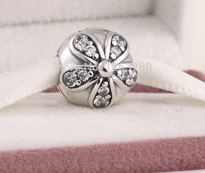 

Spring collection authentic 925 sterling silver daisy clip charms with clear cz fits famous brand diy bracelets SH0605