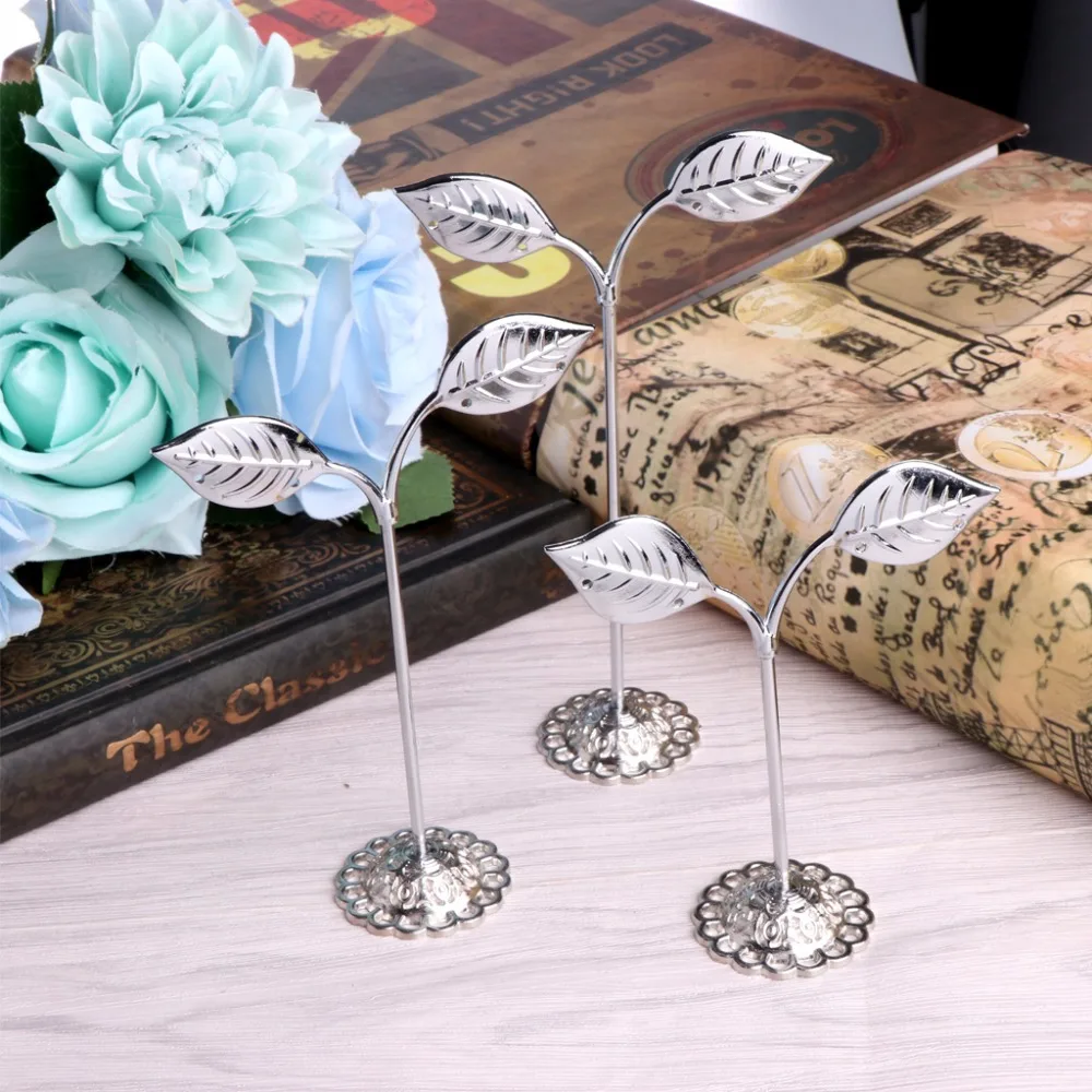 2018 New 3 Pcs Alloy Earrings Display Leaf Shape Stand Showcase Earrings Display Stand Jewelry Organizer Holder Gift