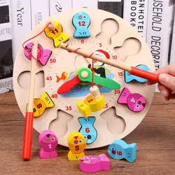 Монтессори цифровые магнитные деревянные рыболовные игрушки Настольные игры цифровые часы детские Раннее Обучение родитель-ребенок
