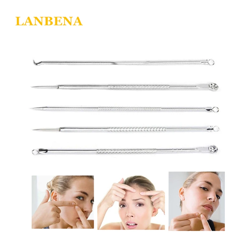 

5Pc/Set Stainless Steel Blemish Whitehead Blackhead Come done Acne Removal Extractor Remover Needles Pimple Kit Makeup Tools