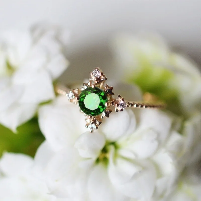 Стильный Зеленый Камень Кристалл Кольца для женщин розовое золото цвет Свадебные обручальные кольца ювелирные изделия Прямая поставка