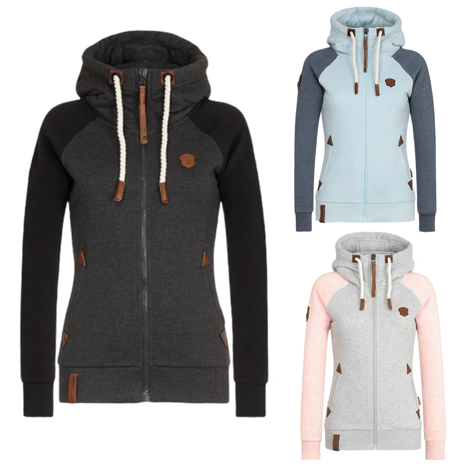 

Zip Up Contrast Color Block Drawstring Hoodie Patchwork Clothes Poleron Mujer 2019 Plus Size Hoodies Women 5xl Sweatshirt Pocket