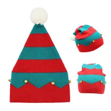 Новые зимние теплые шапки для женщин, детские вязаные рождественские шапки, красные, зеленые, полосатые шапки-колокольчики, модная шляпа для рождественской вечеринки