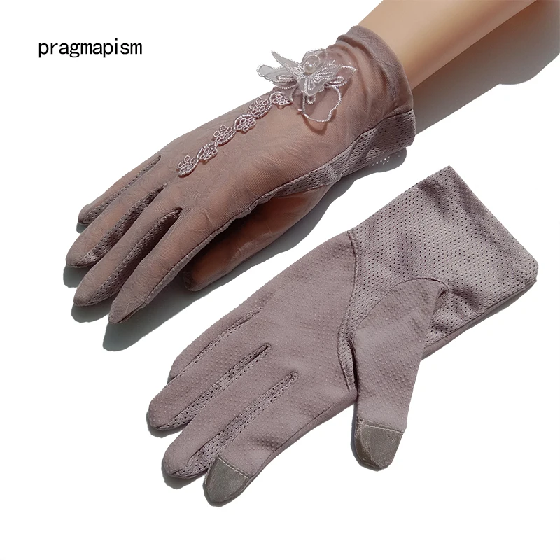 Летние перчатки солнцезащитные сенсорный экран кружевные перчатки Для женщин наружное сопротивление скольжению вождения тонкие