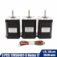3 pièces/lot moteur pas à pas hybride 2 phases nema17 moteur 60mm (1.7A, 0.73NM, 60mm, 4 fils) nema 17 17HS6401 pour imprimante 3D CNC(China)