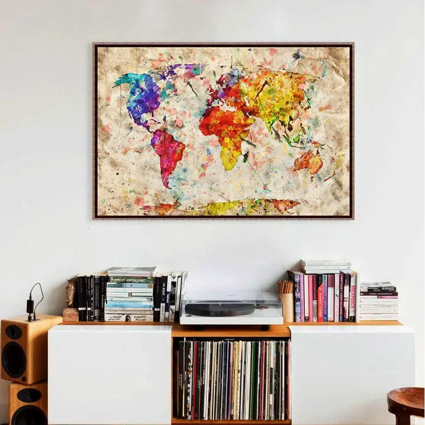 Colorful Vintage Retro World Geography Map A4 Large Art ...