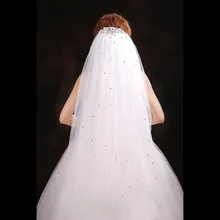 2016 New Arrival Cut Edge Soft Tulle With Rhinestone White Ivory Wedding Veils With Comb Crystal Bridal Veils Free shipping