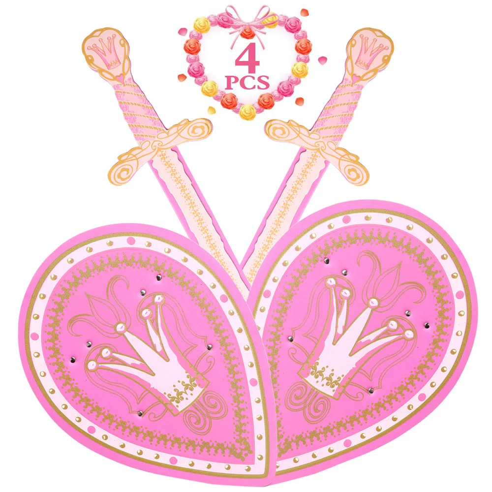4PCS Pink Princess Cosplay Sword Shield Toys Set Safe EVA Foam Medieval
