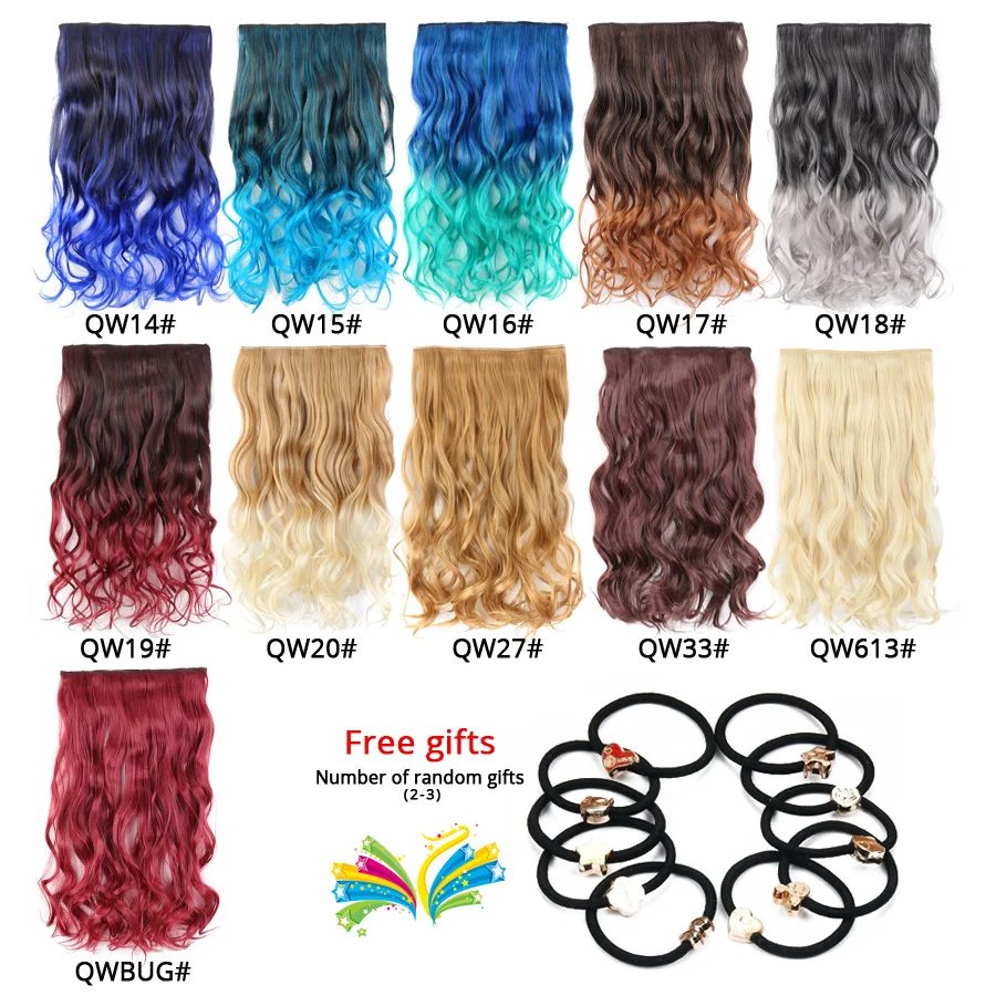 Leeons 22 inches Synthetic 5 Clips in Hair Extensions Body wave Natural Hair Fake False Hair Piece Extentions For Women And Girl