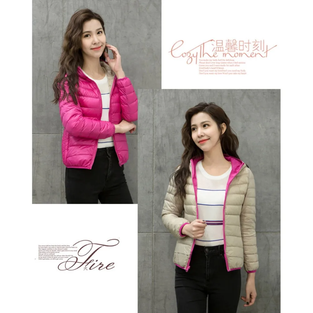 بطة معاطف النساء مقنعين سترة جدا ضوء أسفل سترة مع حقيبة سفر مزدوجة الجانب عكسها ريشة الستر زائد الحجم أبلى