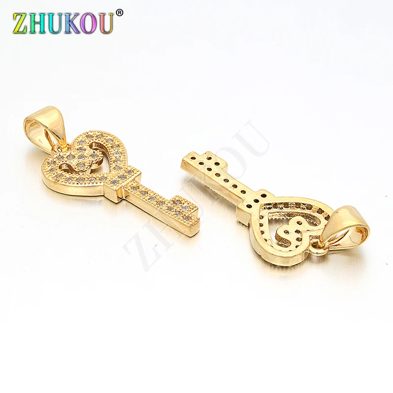 

11*22mm Brass Cubic Zirconia Key Charms Pendants for DIY Jewelry Accessory Findings, Model: VD46