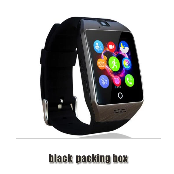 LUOKA Bluetooth Смарт часы для мужчин Q18 с сенсорным экраном большая батарея поддержка TF sim-карты камера для Android телефон шагомер - Цвет: black packing box