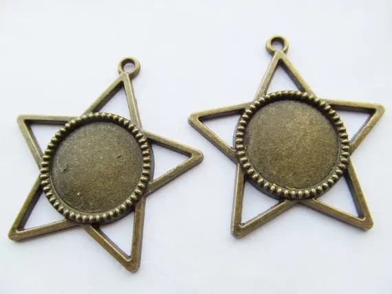 

50pcs Antique Silver/Bronze Five Pointed Star Round Base Setting Tray Bezel Pendant Charm/Finding,Fit 18mm Cabochon/Cameo